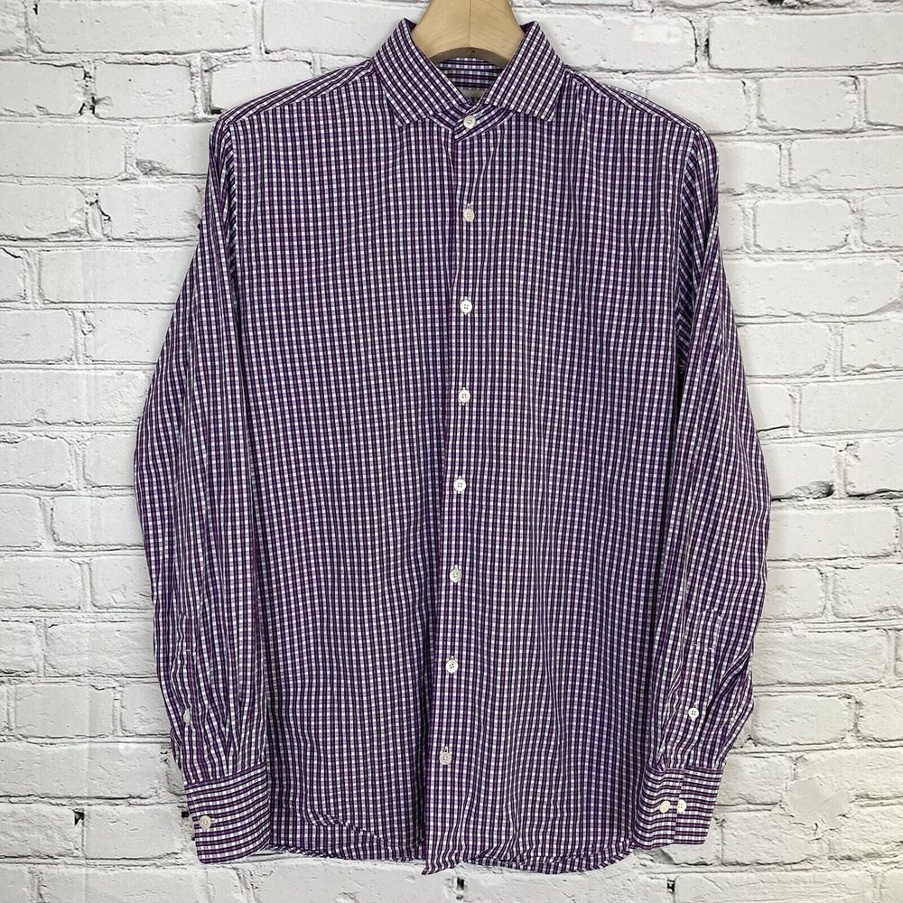 Twillory Tailored Fit Shirt Purple Black Check Button Front LS Cotton 16.5-34/35